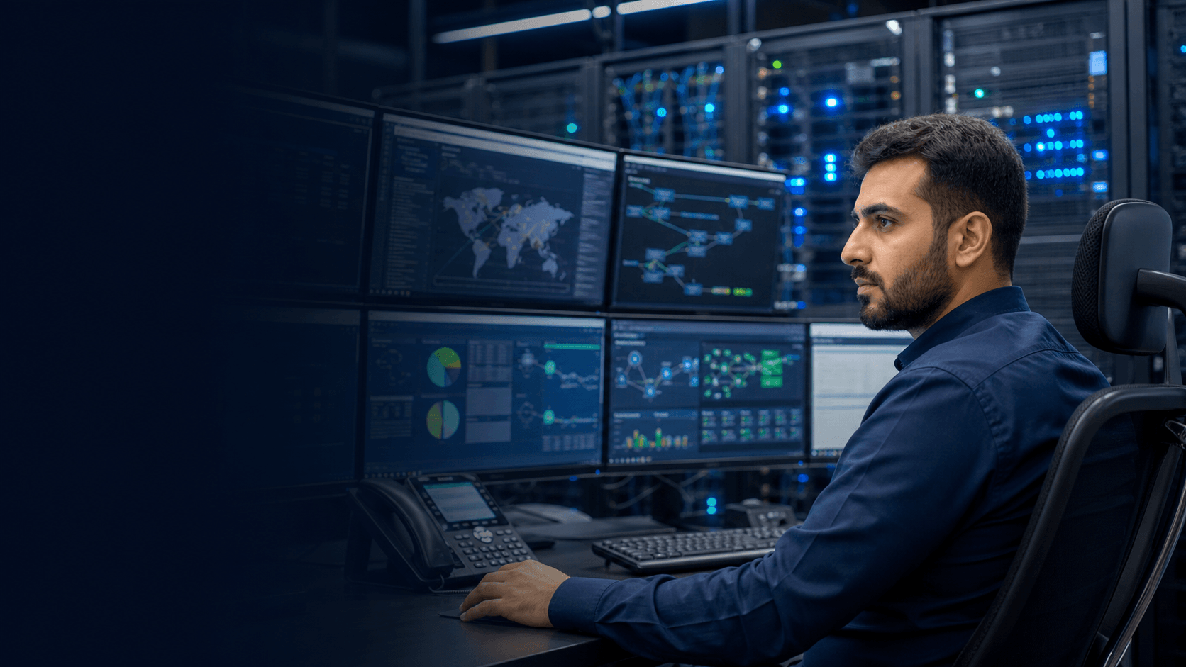 کارشناس ایرانی در اتاق NOC در حال مانیتورینگ سرور