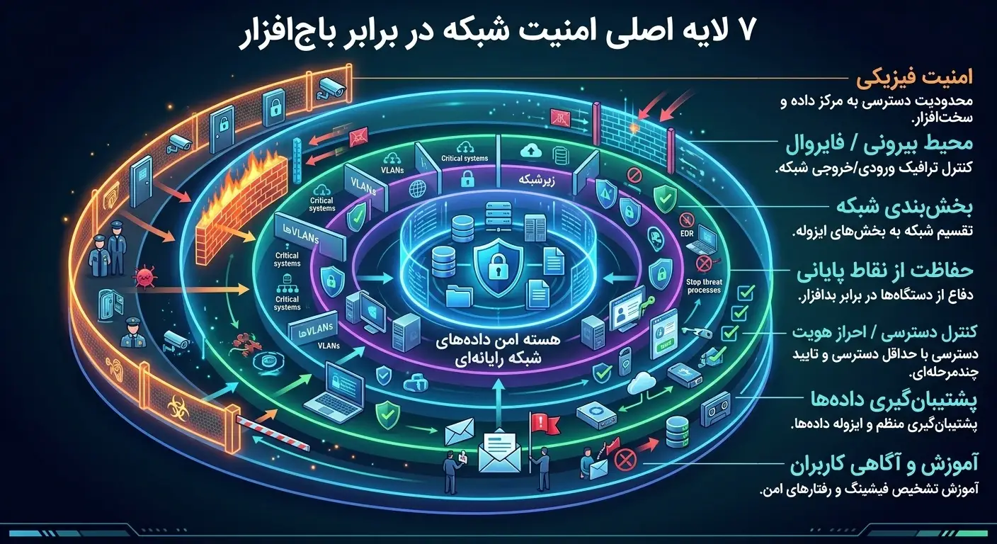 ۷ لایه امنیتی حیاتی برای جلوگیری از باج افزار در شبکه شرکت ها