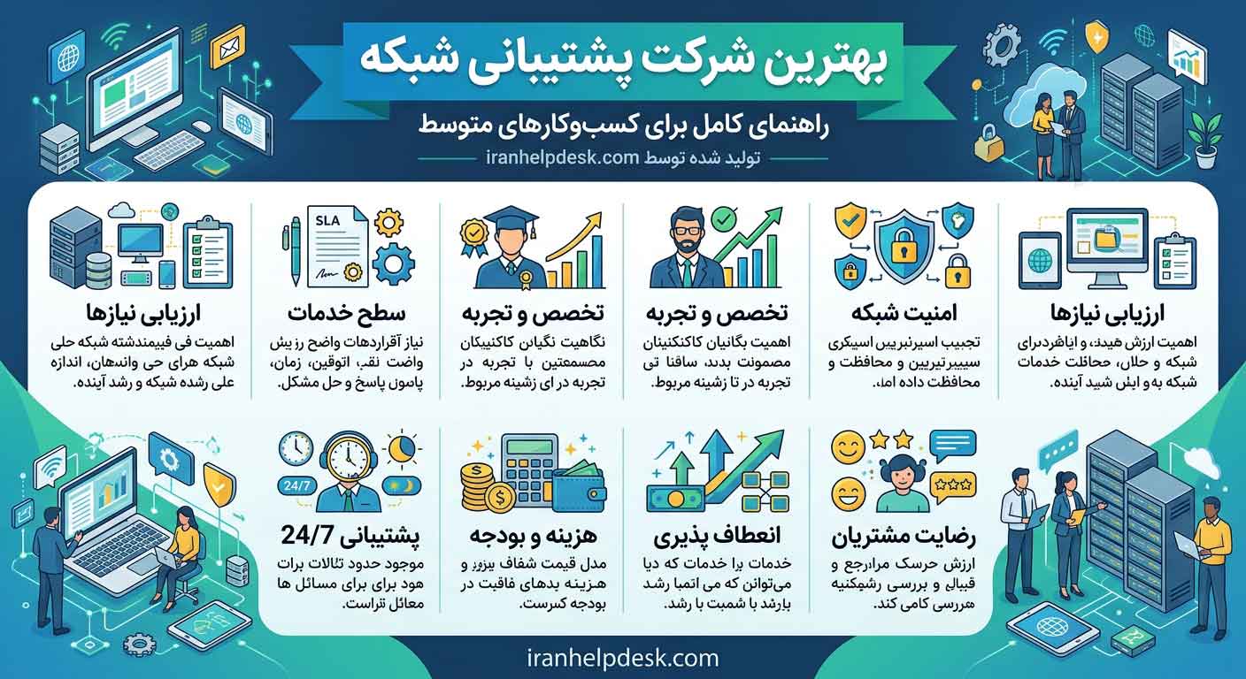 اینفوگرافیک راهنمای نحوه انتخاب شرکت پشتیبانی شبکه برای کسب و کارهای متوسط